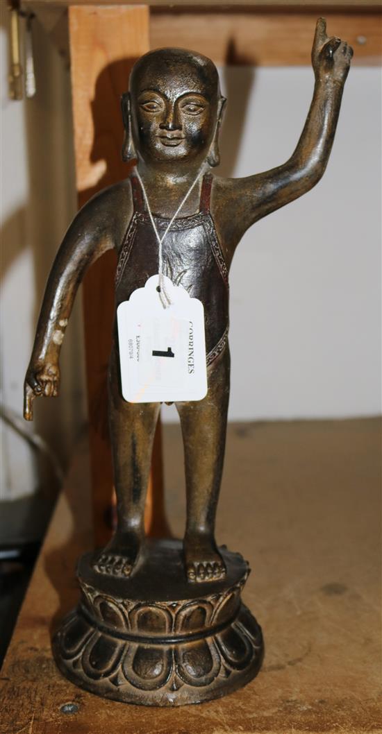 Chinese bronze standing figure of the infant Buddha, Ming dynasty or later(-)